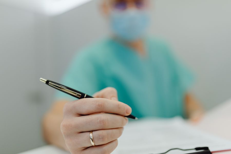 medical professional writing