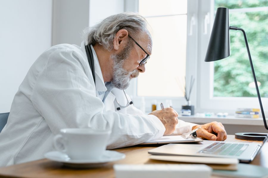 medical professional writing